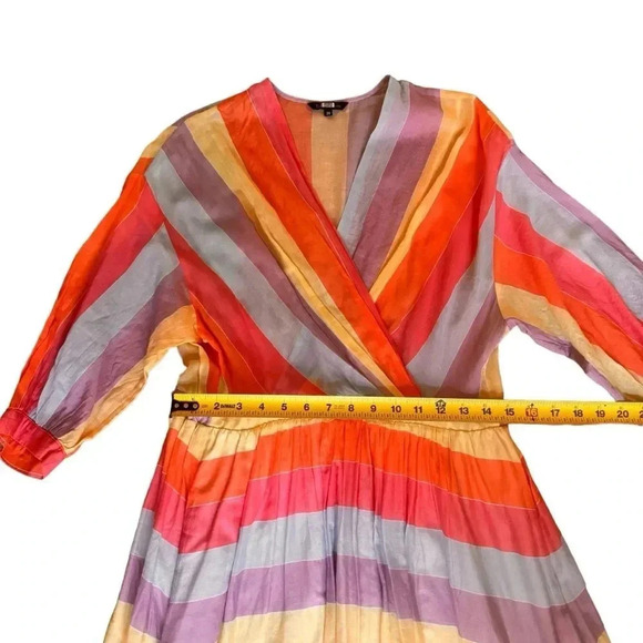 Tara Jarmon Stripey Midi Dress V-neck Colorful Rainbow Stripes Size 38 RTR - Picture 7 of 13